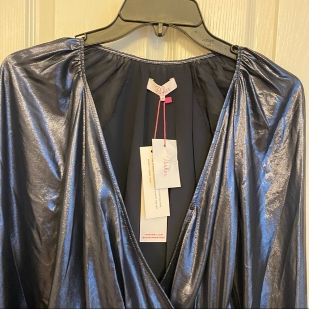 Parker Sheridan Metallic Wrap Blouse NIGHT SKY XS - Picture 6 of 13